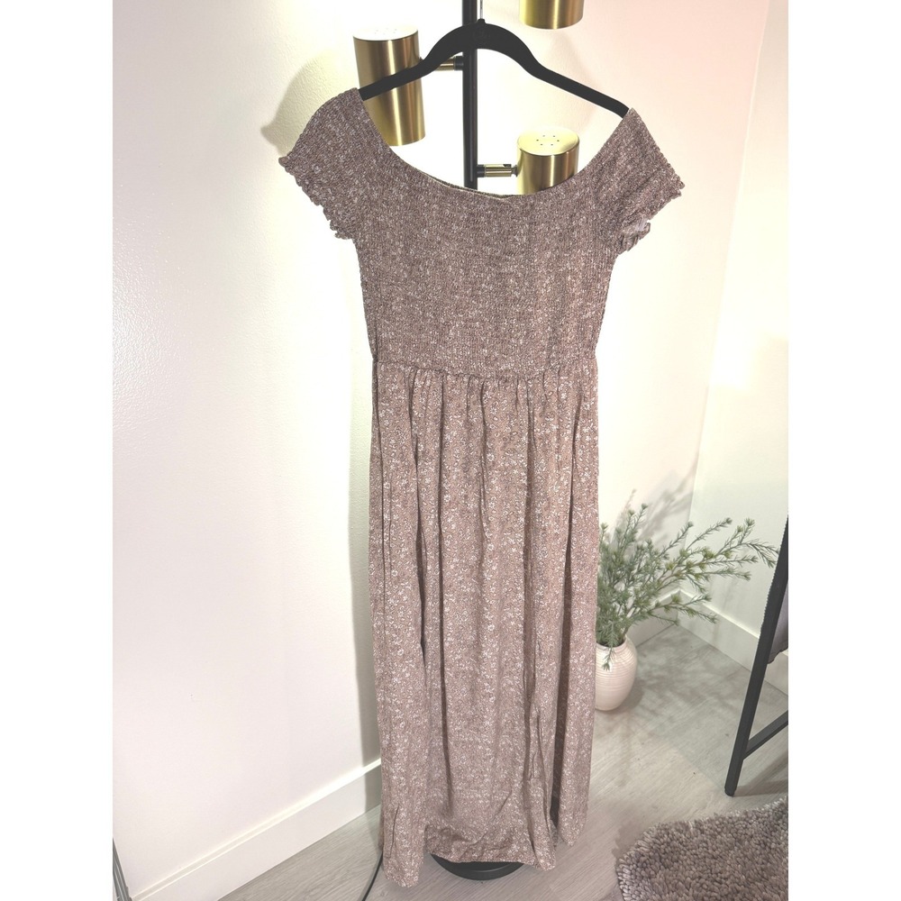 brandless maxi off the shoulder brown floral m/l EUC front slits country concert